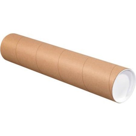 THE PACKAGING WHOLESALERS Mailing Tubes With Caps, 4" Dia. x 12"L, 0.08" Thick, Kraft, 15/Pack P4012K